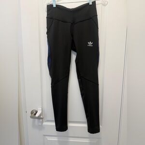 adidas Black Leggings with Blue Accent Panels
